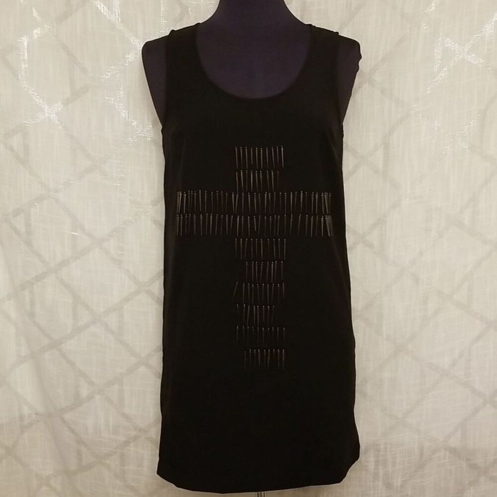 Anthropologie Nameless Womens Dress Small Black Sleeveless Cross Studded Design